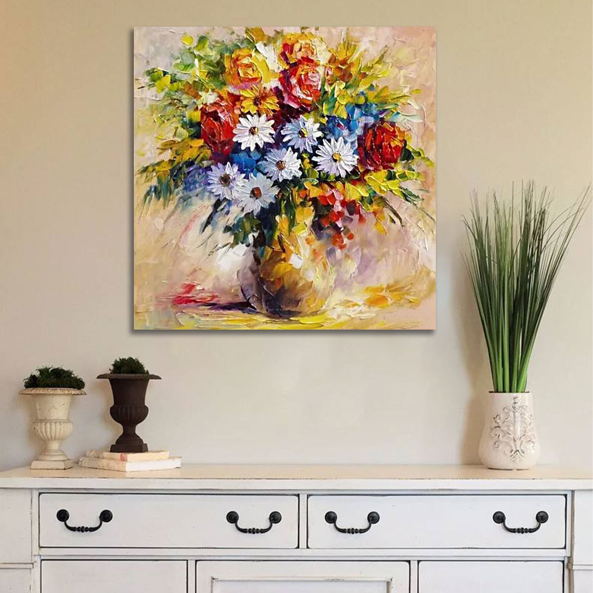 Original Art 100% Hand-Painted Beautiful Flower Wall Art Decor 3d Daisy Artwork Canvas Oil Painting