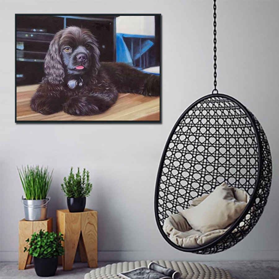 Original Art Handmade Canvas Wall Art Custom Dog Pets Oil Painting from Photo for Bedroom Decor and Home Artwork