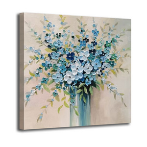 Original Art Blue Flowers Paintings Beautiful Flowers Canvas Oil Painting For Living Room Office Home Decor