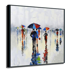 Original Art Modern Style Hot Selling Home Decor Wall Canvas Oil Painting Hand-Painted Walk in the Rain Figure Portrait Artwork