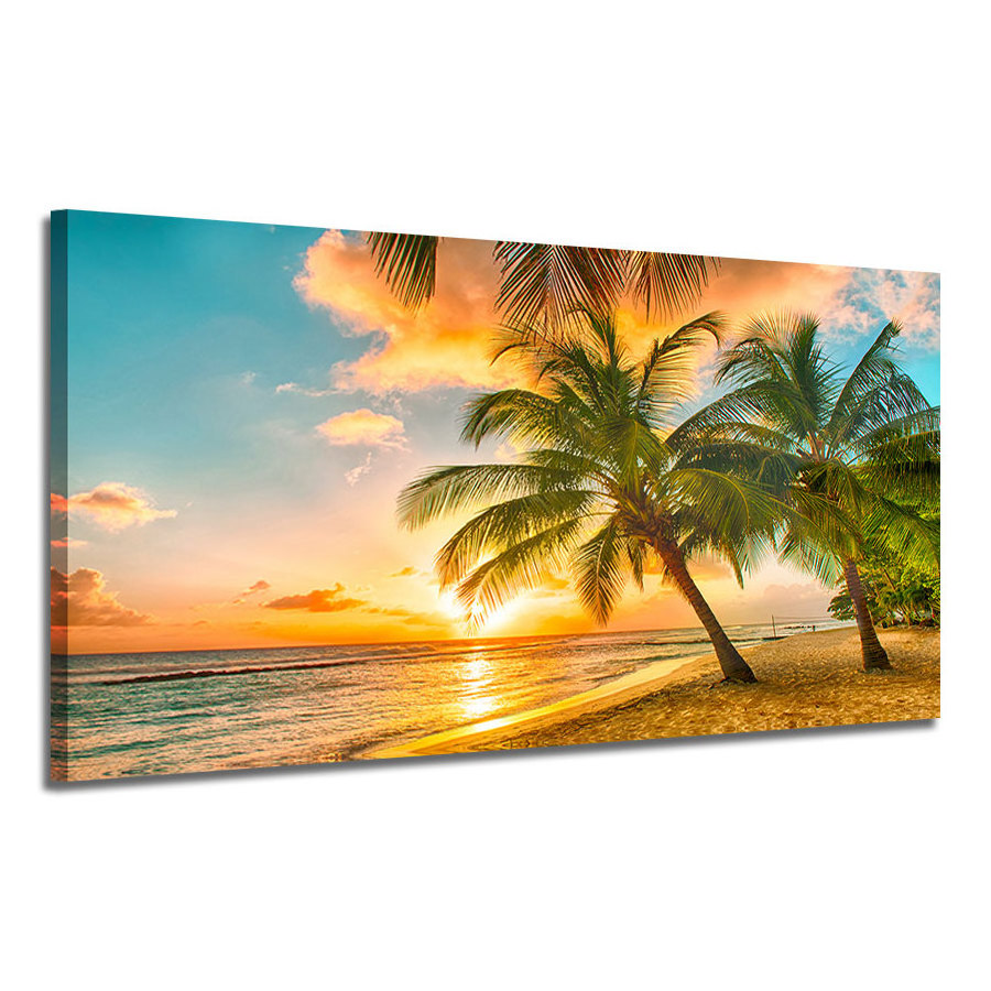 Original Art Acrylic Wall Decor OEM&ODM Summer Seascape with Sea Wave Palm Tree Hot Selling Hanging for Living Room & Bedroom