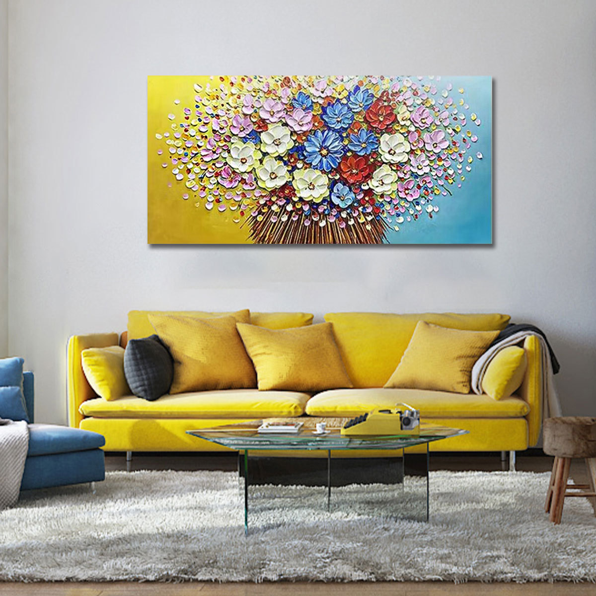 Original Art 3D Textured Daisy Canvas Oil Painting Flowers Wall Art Decor for Living Room and Bedroom