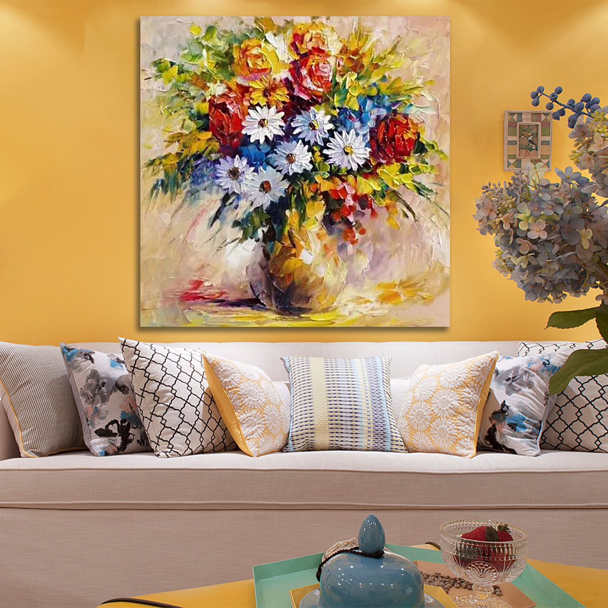 Original Art 100% Hand-Painted Beautiful Flower Wall Art Decor 3d Daisy Artwork Canvas Oil Painting