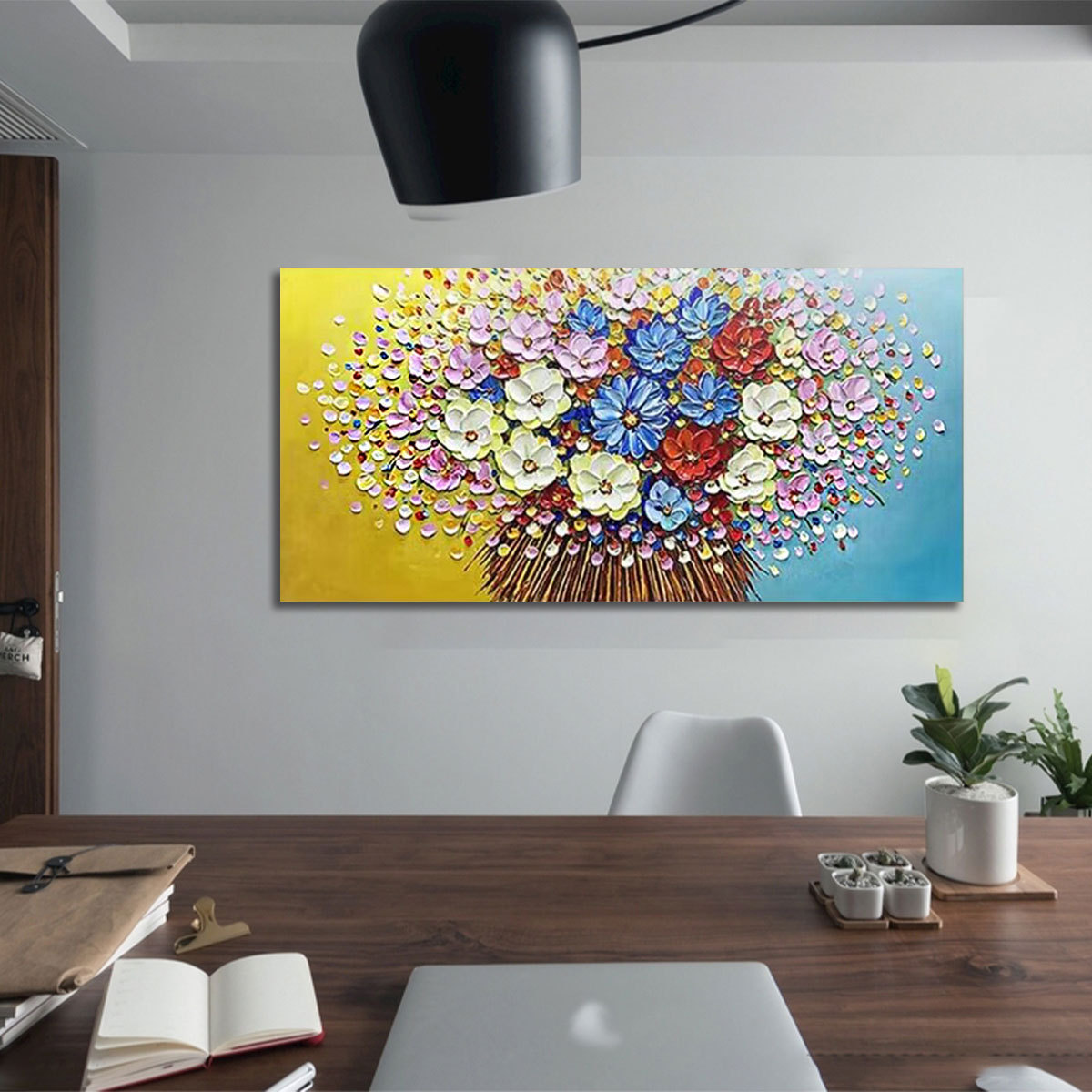 Original Art 3D Textured Daisy Canvas Oil Painting Flowers Wall Art Decor for Living Room and Bedroom