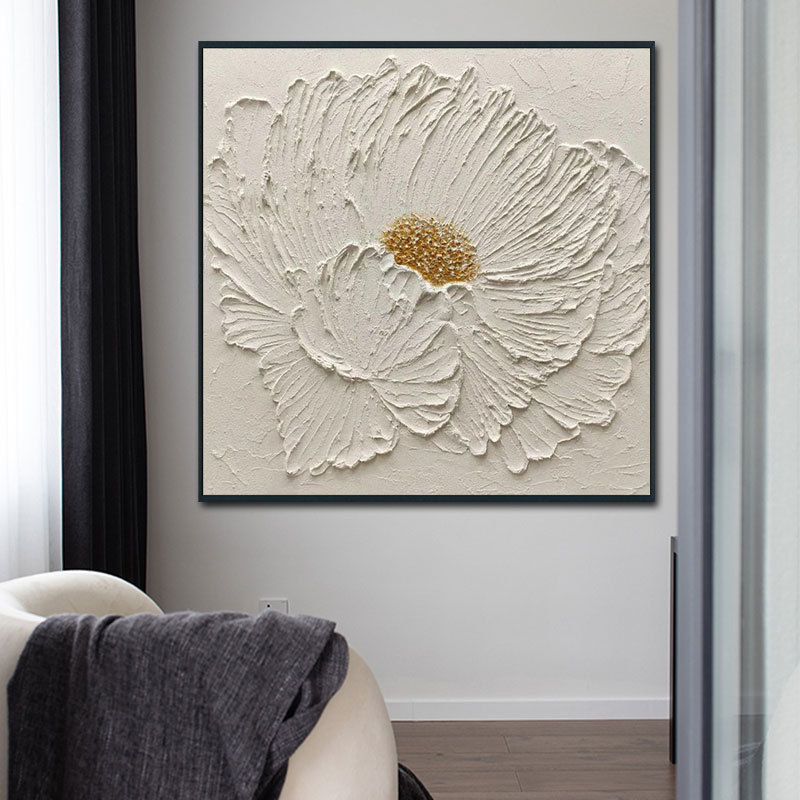 Original Art Newest Artwork Handmade Abstract Wall Art Textured White Flowers Paintings for Home Hotel Decor