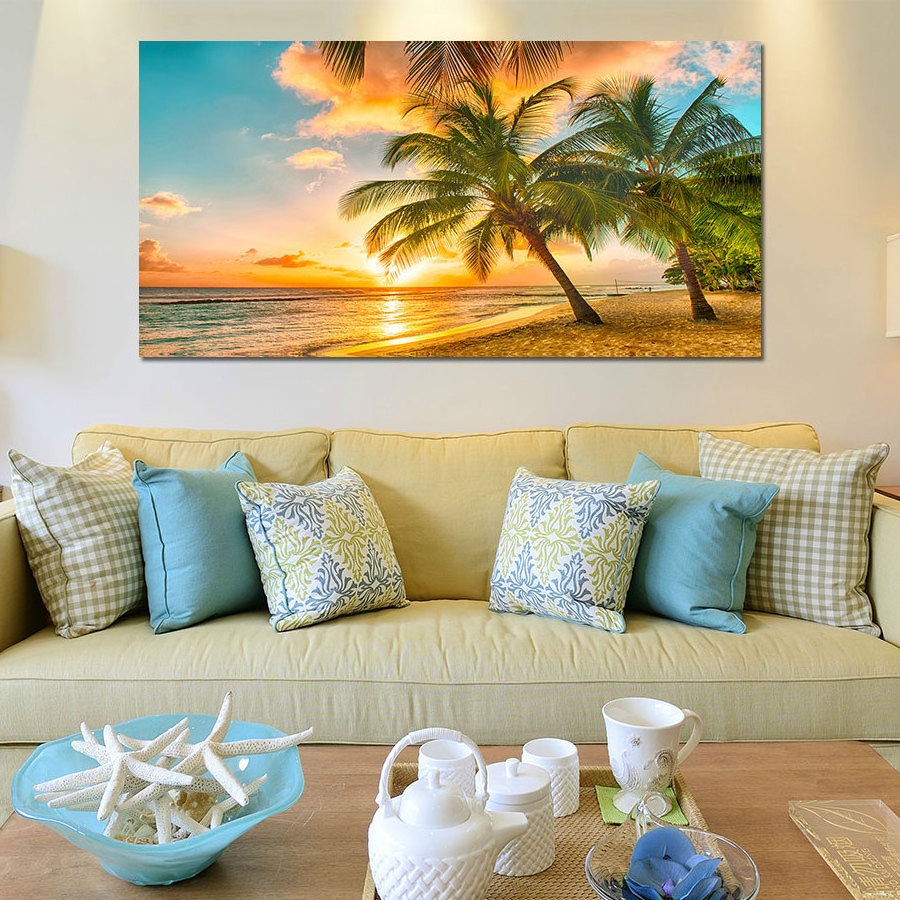 Original Art Acrylic Wall Decor OEM&ODM Summer Seascape with Sea Wave Palm Tree Hot Selling Hanging for Living Room & Bedroom