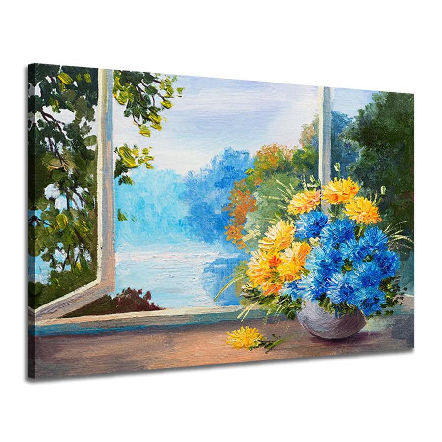 Original Art Fashion Design Home Decor Yellow Blue Floral Canvas Oil Painting Neutral Textured Flower Wall Hanging Art Decor