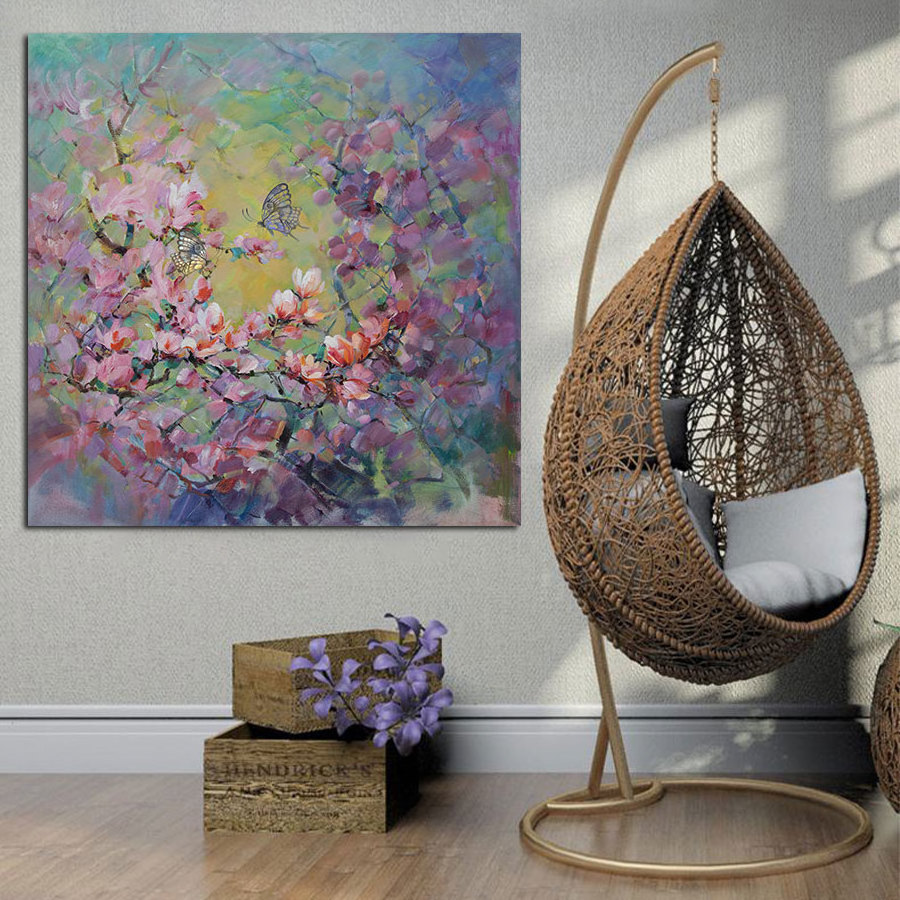 Original Art Canvas Painting Decor Custom OEM&ODM Butterfly Flower Print for Living Room Wall Decoration