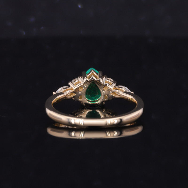 Fine Jewelry Pear Shape Lab Colombian Emerald Gemstone With Moissanite Halo 14K Solid Gold Engagement Ring