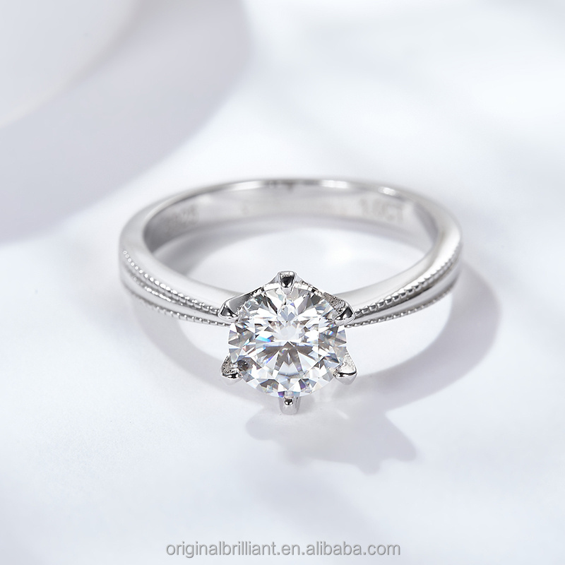 Starsgem 0.5ct 1.0ct 2.0ct 3.0ct Round Brilliant Cut D VVS Moissanite 925 Sterling Silver Solitaire Engagement Ring