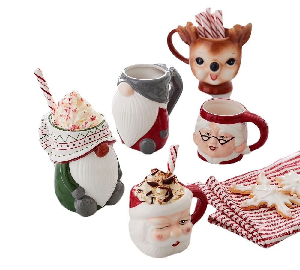 Customized Ceramic Christmas Coffee Mugs Gift Creative Xmas 3d Santa snowman moose Design coffee mug