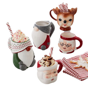 Customized Ceramic Christmas Coffee Mugs Gift Creative Xmas 3d Santa snowman moose Design coffee mug