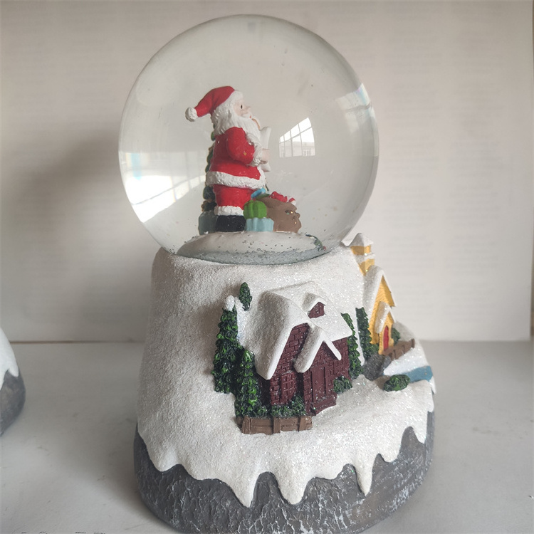 Customize snow Ball Santa Claus on Sleigh and Snowy Village Rotating Musical Christmas Water Globe