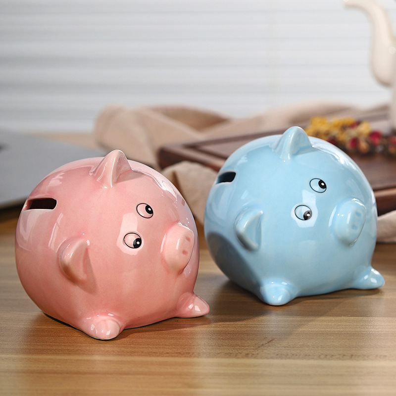 New Ceramic smart pink pig shape piggy coin bank money jars for children gift Home decoration