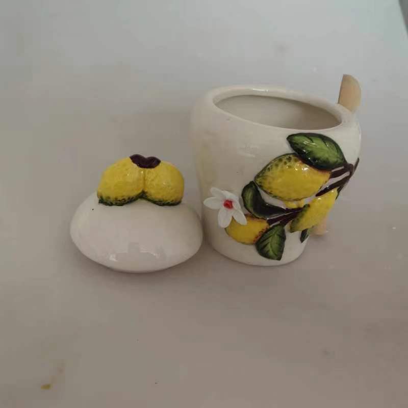 Ceramic Honey jar hand painting lemon canister lemon Honey jar