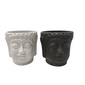 Buddha suppliers custom Modern matte white and black Buddha head face indoor bonsai plant flower pots & planters for home decor