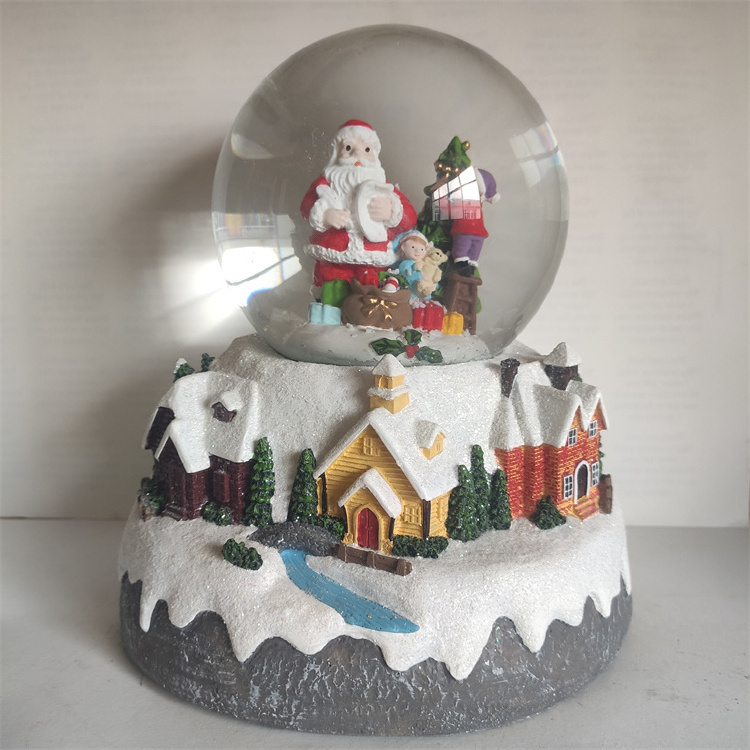 Customize snow Ball Santa Claus on Sleigh and Snowy Village Rotating Musical Christmas Water Globe