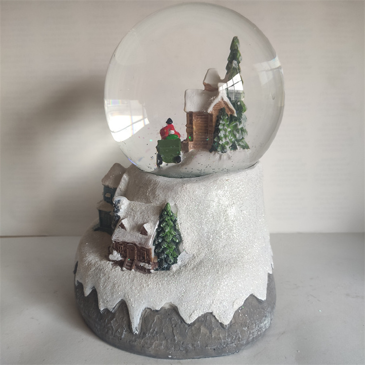 Customize snow Ball Santa Claus on Sleigh and Snowy Village Rotating Musical Christmas Water Globe