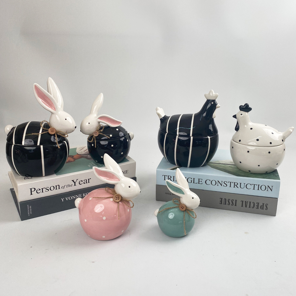 Easter Decoration cute animal shaped box ceramic food storage cookie candy canister jars