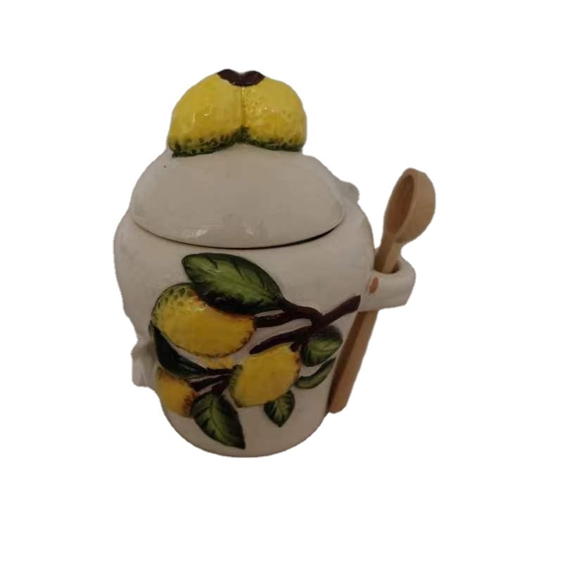 Ceramic Honey jar hand painting lemon canister lemon Honey jar