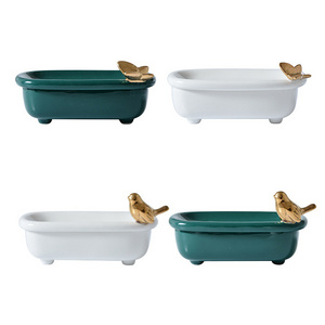 Nordic simple ceramic soap dish multi-functional bathroom soap box drain shelf