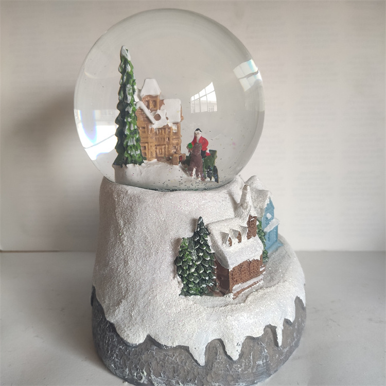 Customize snow Ball Santa Claus on Sleigh and Snowy Village Rotating Musical Christmas Water Globe