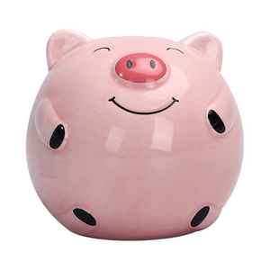 New Ceramic smart pink pig shape piggy coin bank money jars for children gift Home decoration