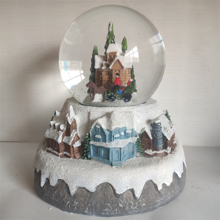 Customize snow Ball Santa Claus on Sleigh and Snowy Village Rotating Musical Christmas Water Globe