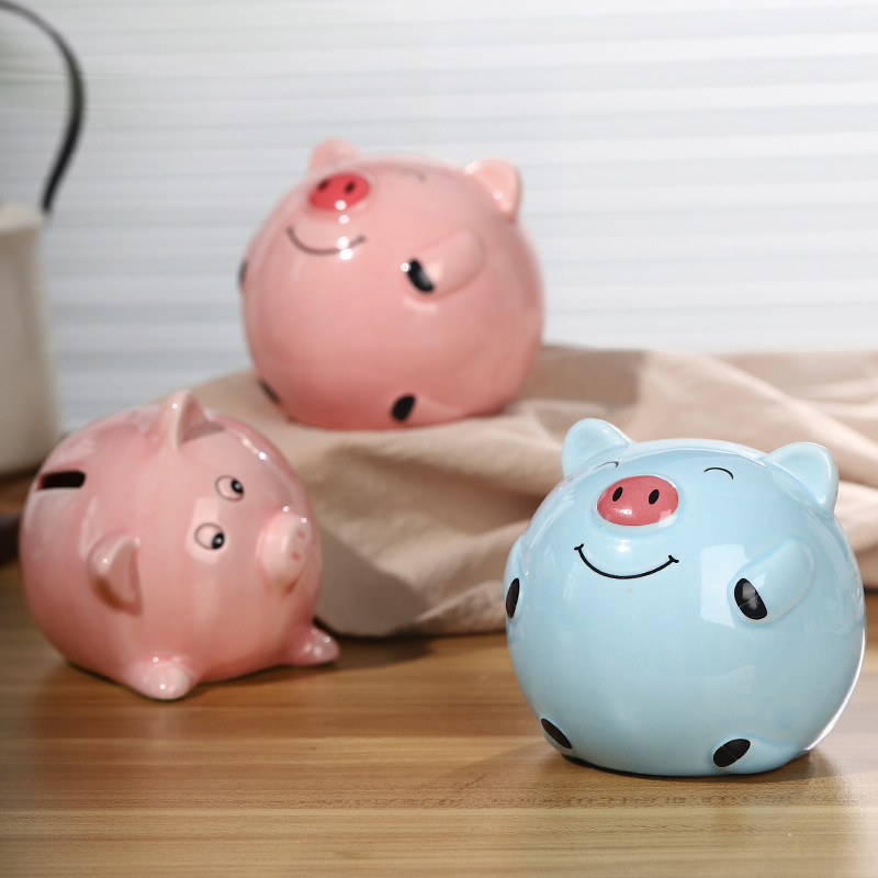 New Ceramic smart pink pig shape piggy coin bank money jars for children gift Home decoration