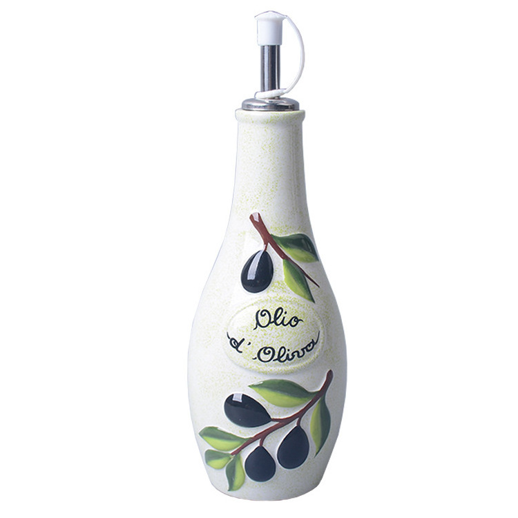 Customized olive embossed ceramic oil bottle olive oil dispenser bottle for kitchen luxury oil bottle dropper