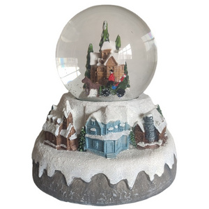 Customize snow Ball Santa Claus on Sleigh and Snowy Village Rotating Musical Christmas Water Globe