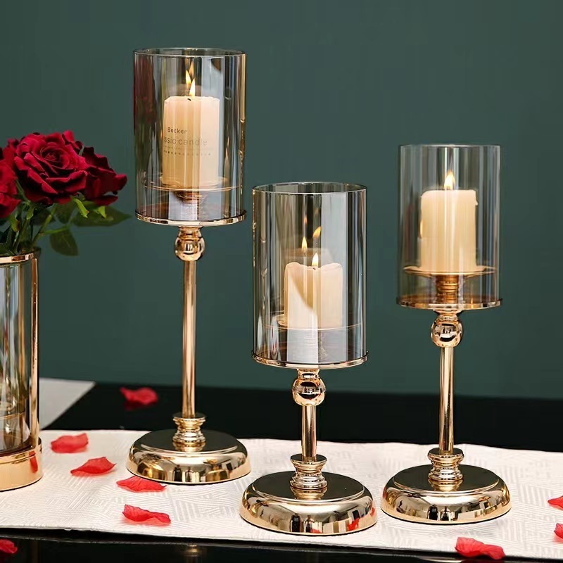 Fashion Tall Gold Candlestick Crystal Metal Taper Candle Holder With Wedding Home Dec