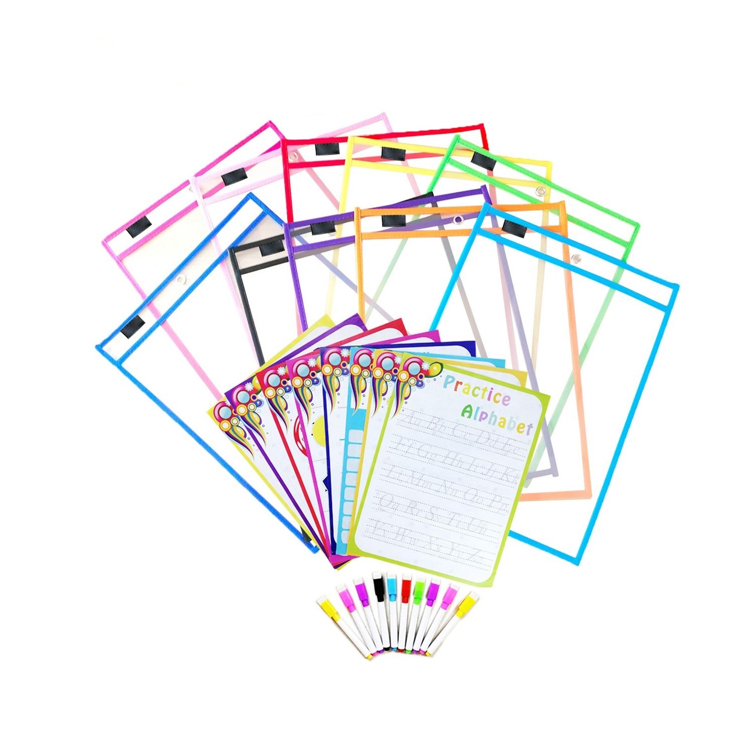 Child Student Pvc/pet School Teaching Tool Reusable Dry Erase Pockets For Classroom