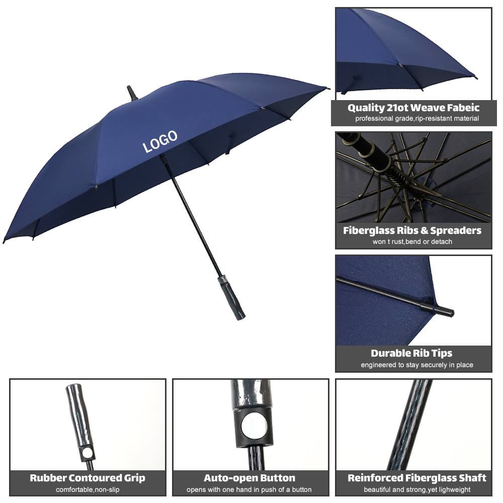 Custom Umbrella Oversized Windproof Waterproof Full Double Layer Long Handle Straight Fiberglass Golf Umbrella For Rain