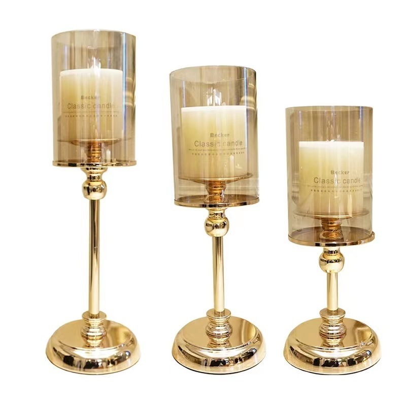 Fashion Tall Gold Candlestick Crystal Metal Taper Candle Holder With Wedding Home Dec