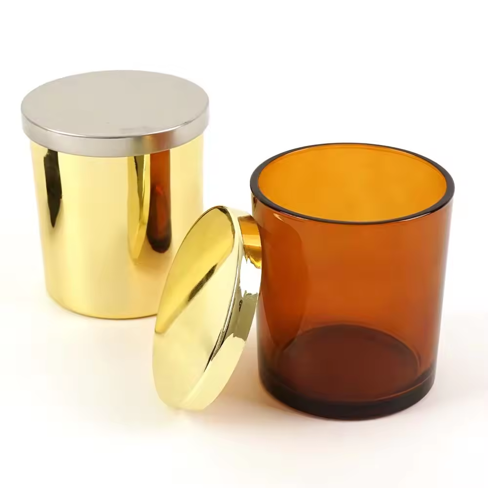 Iridescent 10oz 8oz Hot Sale Amber Clear Metal Lids Votive Mosaic Glass Candle Jar For Candle Making