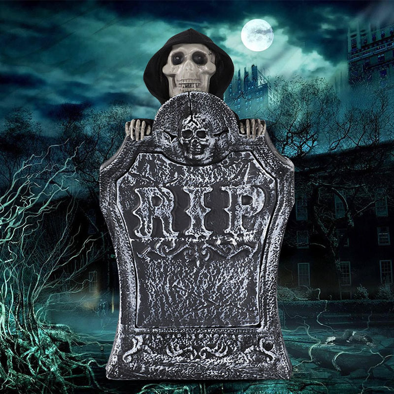 Halloween Prop Haunted House Yard Decoration Go Up And Down Ghost Skeleton Animated Tombstone With Red Light