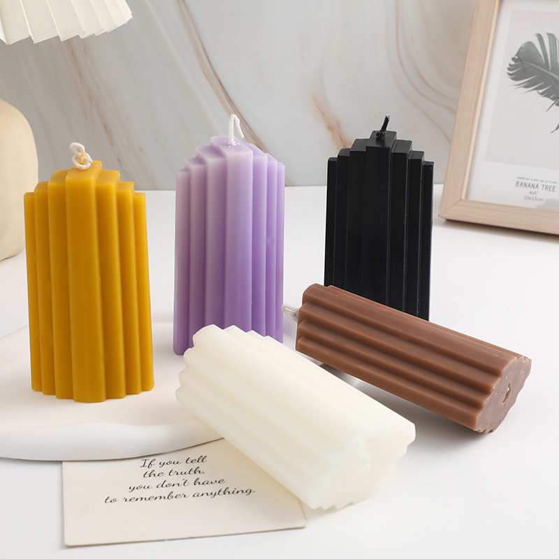 Cheap Thick church birthday pillar candle Home Decor Ribbed columnar soy wax Column ribbed candle