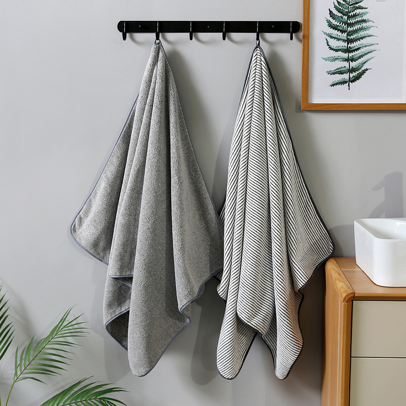 Dark grey custom hotel striped  sweat hand bath microfiber cooling wholesale bath second hand towel for bathroom