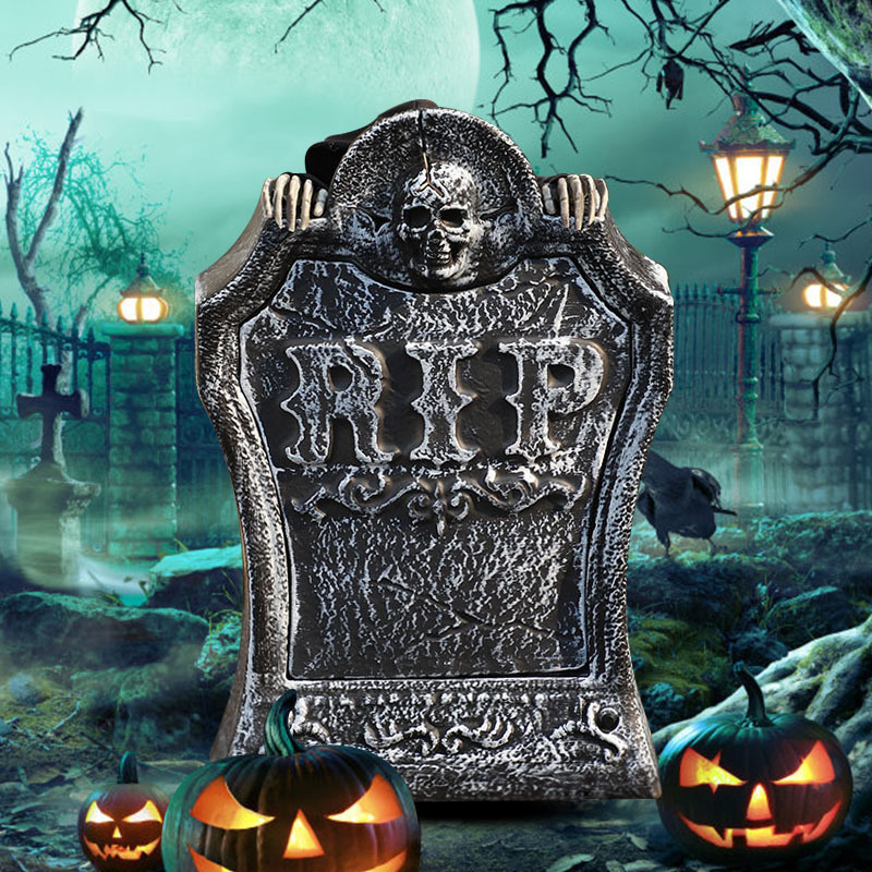 Halloween Prop Haunted House Yard Decoration Go Up And Down Ghost Skeleton Animated Tombstone With Red Light