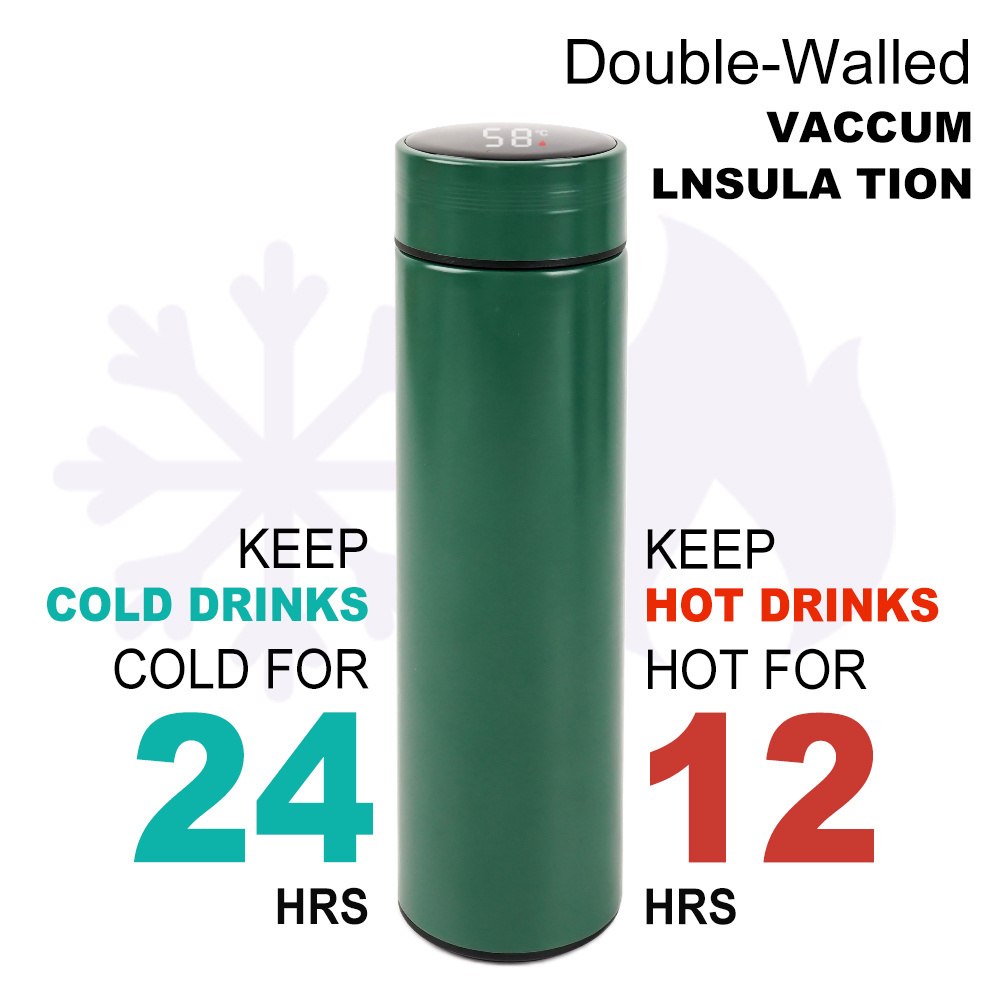 Intelligent Smart 500ML Travel Outdoors 304 Stainless Steel Vacuum Insulated Flask water Bottle With LED Display Screen