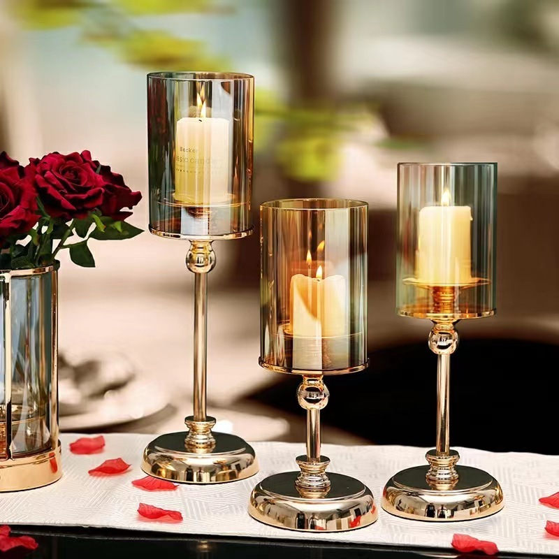 Fashion Tall Gold Candlestick Crystal Metal Taper Candle Holder With Wedding Home Dec