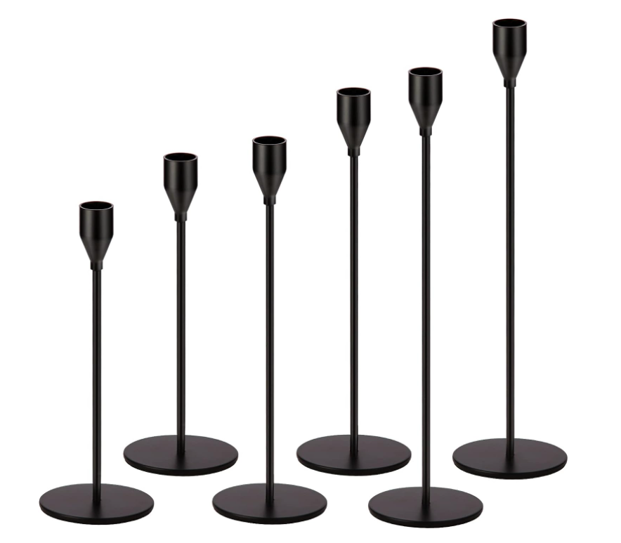 3Pcs Matte Black Candle Holders Set of 6 Candlestick Holders for 3/4