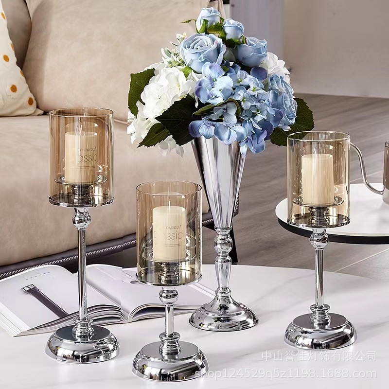 Fashion Tall Gold Candlestick Crystal Metal Taper Candle Holder With Wedding Home Dec