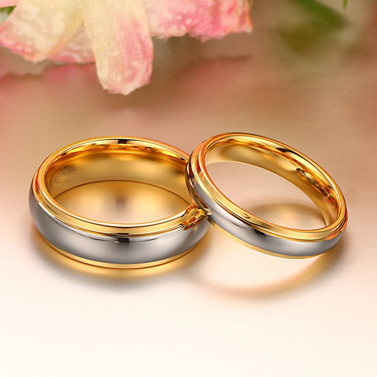 Wholesale Price Couple Two Tone 18k Gold Silver Tungsten Wedding Band Sets His And Hers