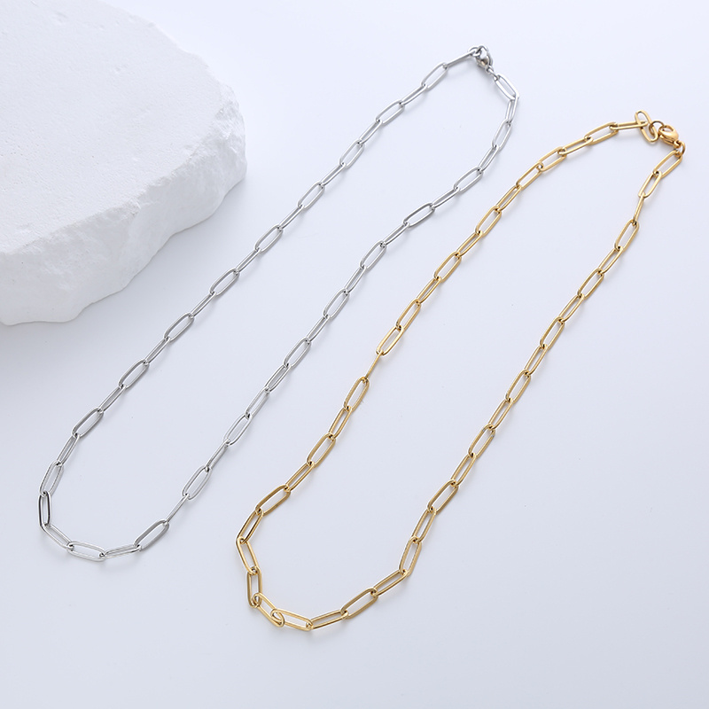 non tarnish 18k gold stainless steel paperclip paper clip link chain necklaces