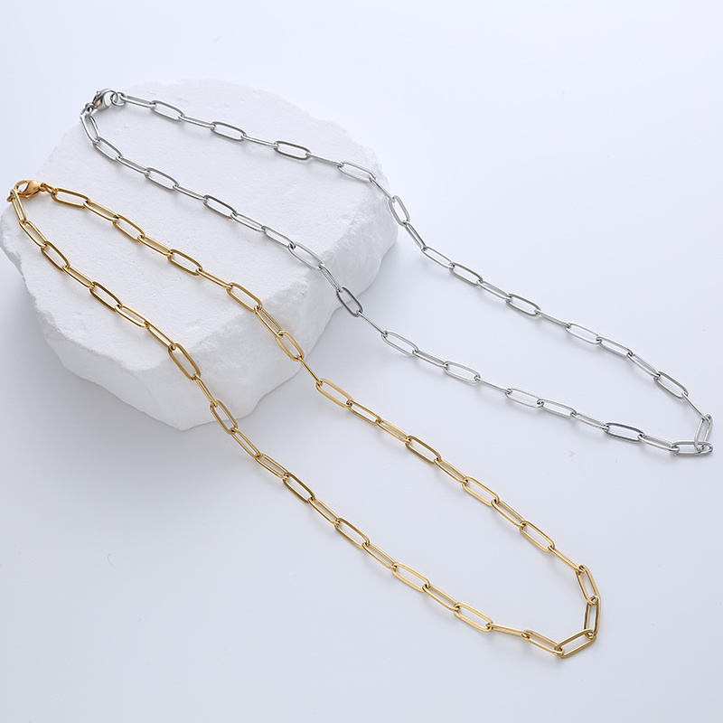 non tarnish 18k gold stainless steel paperclip paper clip link chain necklaces