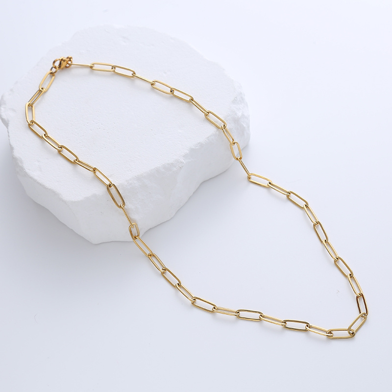 non tarnish 18k gold stainless steel paperclip paper clip link chain necklaces