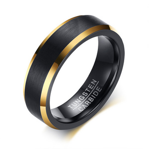 6mm Black Gold Plated Tungsten Carbide Mens Rings Wedding Bands