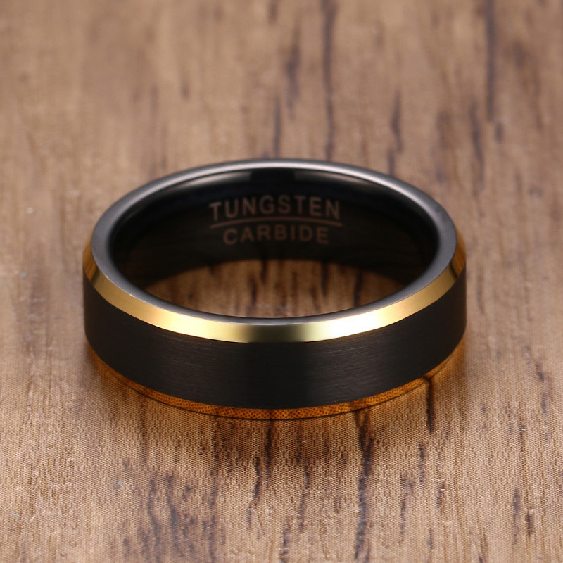 6mm Black Gold Plated Tungsten Carbide Mens Rings Wedding Bands